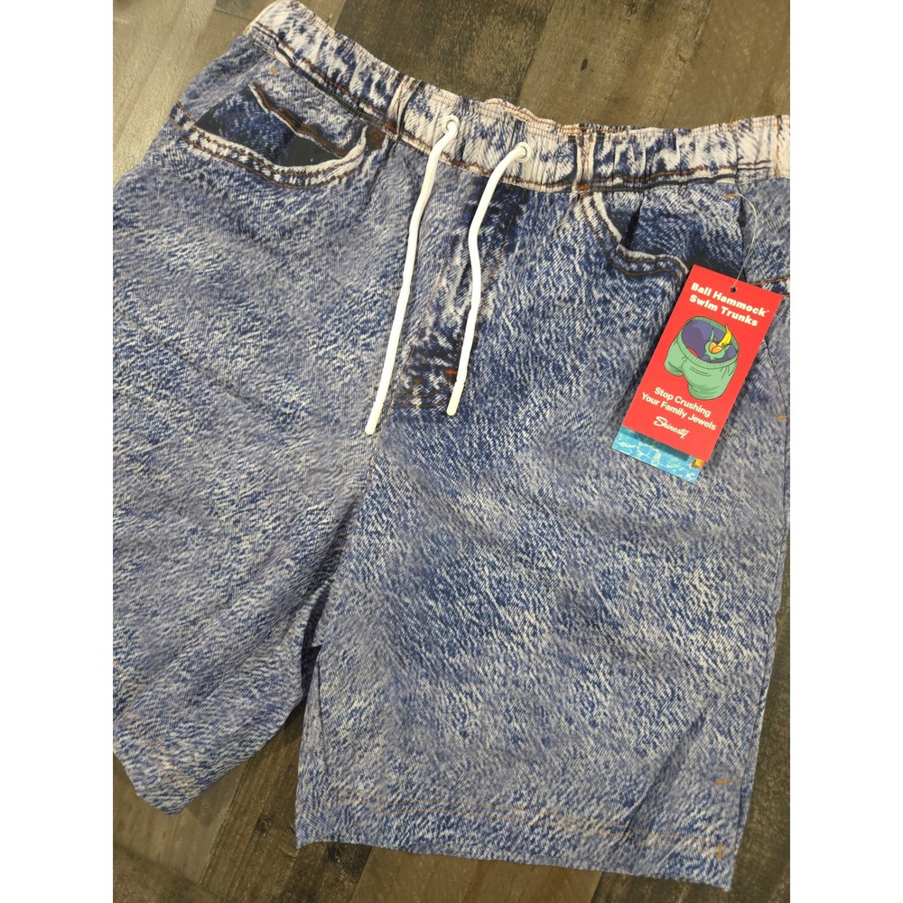 Shinesty The Jacksonville Jort Ball Hammock Swim Trunks Faux Denim Acid Wash Med